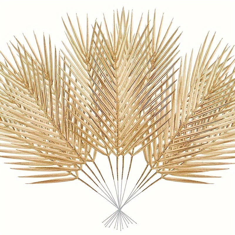Palm Leaf Dried - 5 ชิ้น Golden ประดิษฐ์ใบปาล์มปลอมพืชเขตร้อนดอกไม้ Faux สําหรับในร่มกลางแจ้ง