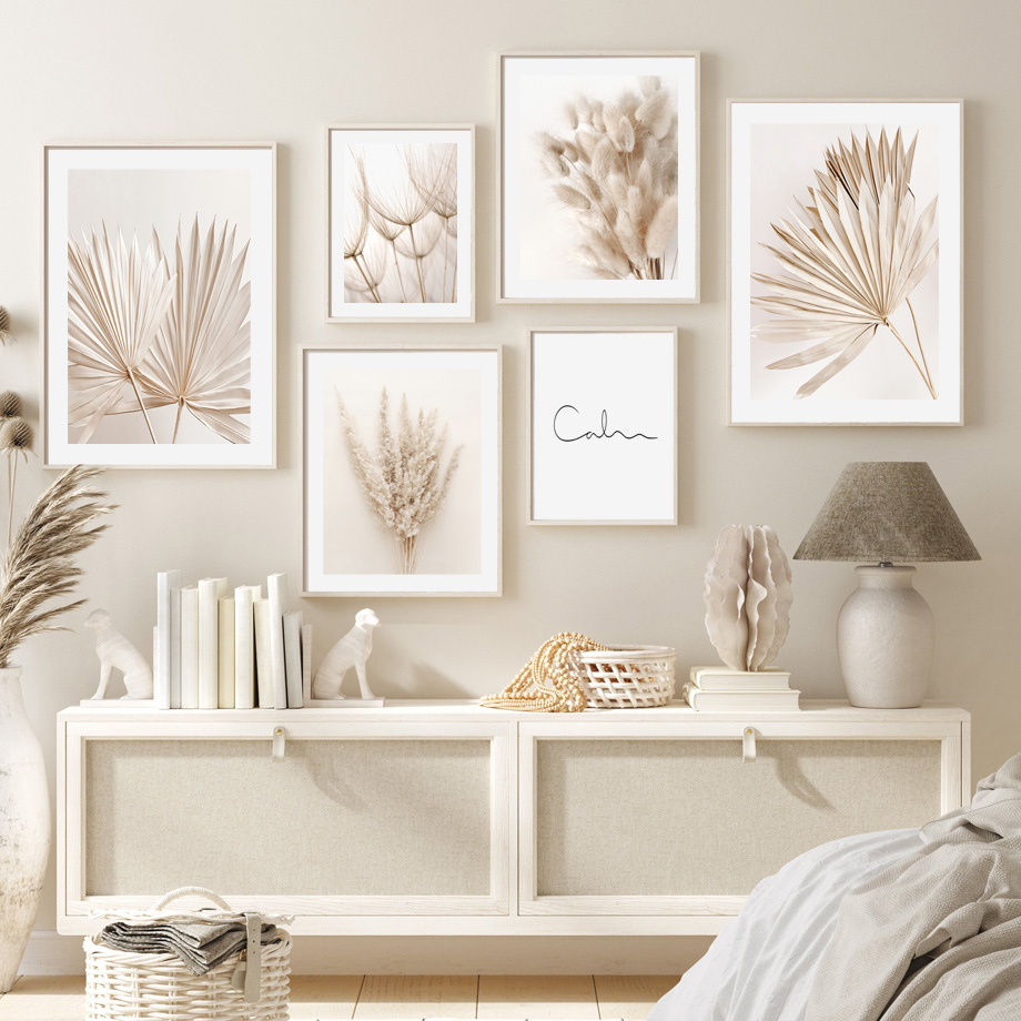 ภาพตกแต่งผนังสไตล์โบโฮสีเบจกลา - Palm Leaf Dried บทวิจารณ์และราคา